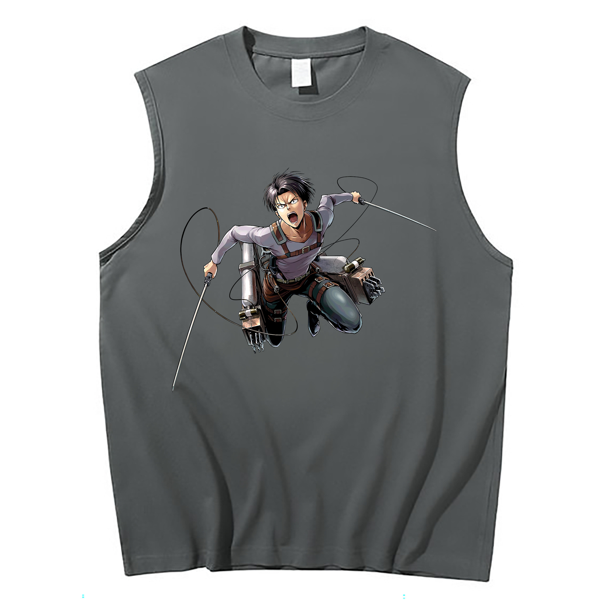 （画像用） 進撃の巨人 リヴァイ·アッカーマン Attack on Titan Levi Ackerman コットン100％タンクトップ（フロントプリント）